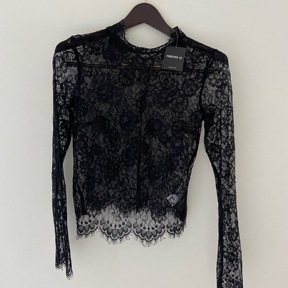 Forever 21 Tops - Forever 21  black lace long sleeve
